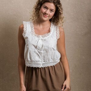 Women's White Lace Detail Sleeveless Top